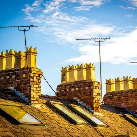 British rooftops - typified by ornate chimney pots.
